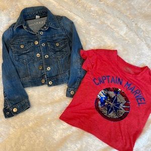 Gap Jean Jacket & Captain Marvel Top Sz XS